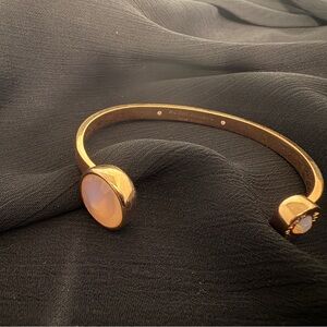 Henri Bendel Rose Gold Cuff Bracelet Signed with Pink Round Crystal Ends